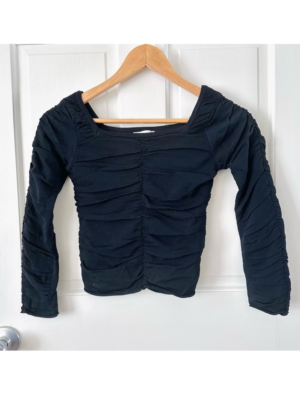 Bohme Black Ruched Long Sleeve Stretchy Top Size XS
